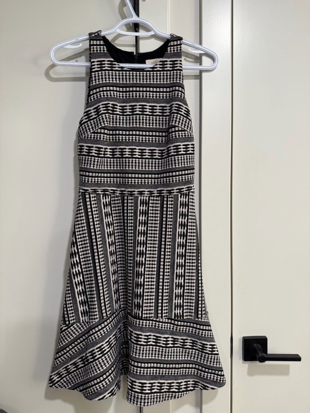 Loft Black & White Patterned Fit-and-Flare Dress